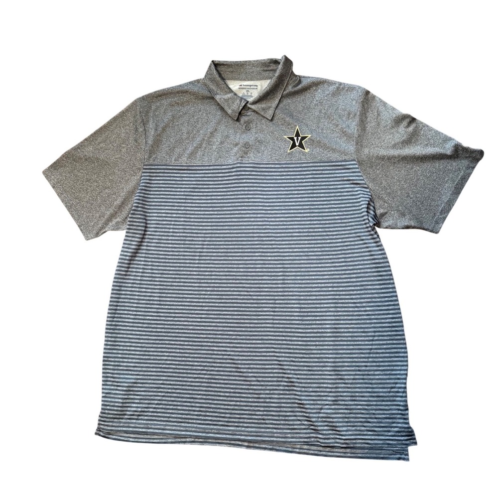Champion‎ Vanderbilt Commodores Mens 2XL Grey Striped Polo Shirt CBMEE6YMAR2